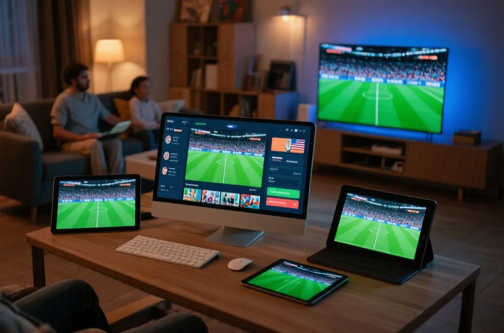 球迷在电视、手机和电脑之间切换观看世界杯直播